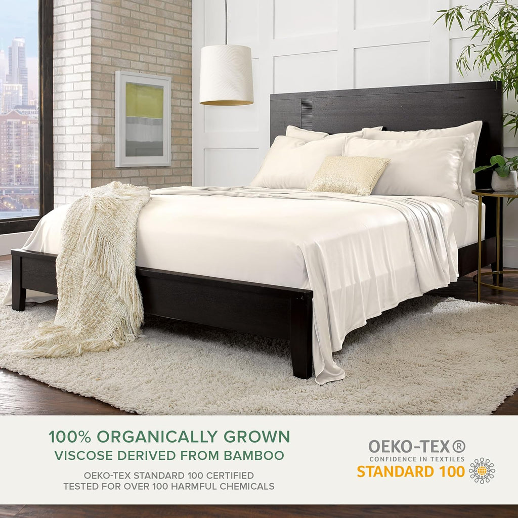 Pure Bamboo King Sheets, Genuine 100% Organic Viscose Derived from Bamboo Bed Sheet Set, Luxuriously Soft & Cooling, Double Stitching, 2 Year Quality Promise (King, Ivory)