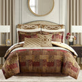 Croscill Classics King Comforter Set, Luxe Chenille Jacquard Patchwork, Microfiber Twill Comforter for a King-Size Bed, Oversized Comforter King Bedding, 2 Shams & Bedskirt, Galleria, King, Red