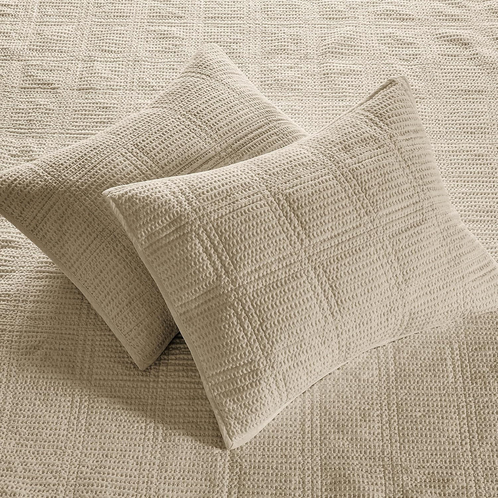 Levtex Home Cloud Waffle Twin XL/Twin Quilt Set (68x86in) with 1 Pillow Sham (26x20in) - Box Quilted Waffle Cotton Texture - Taupe - Cotton Twin Size Quilt Bedding Set - Lightweight Soft Pre-Washed