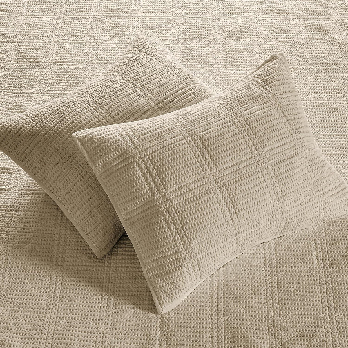 Levtex Home Cloud Waffle Full/Queen Quilt Set (88x92in) and 2 Pillow Shams (26x20in) - Box Quilted Waffle Texture - Taupe - Cotton Full/Queen Size Quilt Bedding Set - Lightweight Soft Pre-Washed