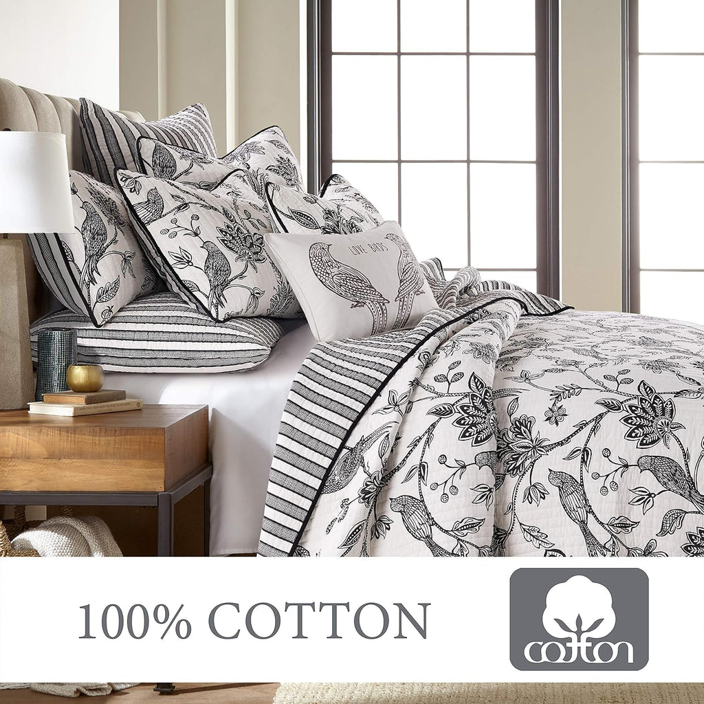Levtex Home - Tanzie Black Quilt Set - Twin/Twin XL Quilt + One Standard Pillow Sham - Black and White - Quilt (68x86in.) and Pillow Shams (26x20in.) - Reversible - Cotton Fabric