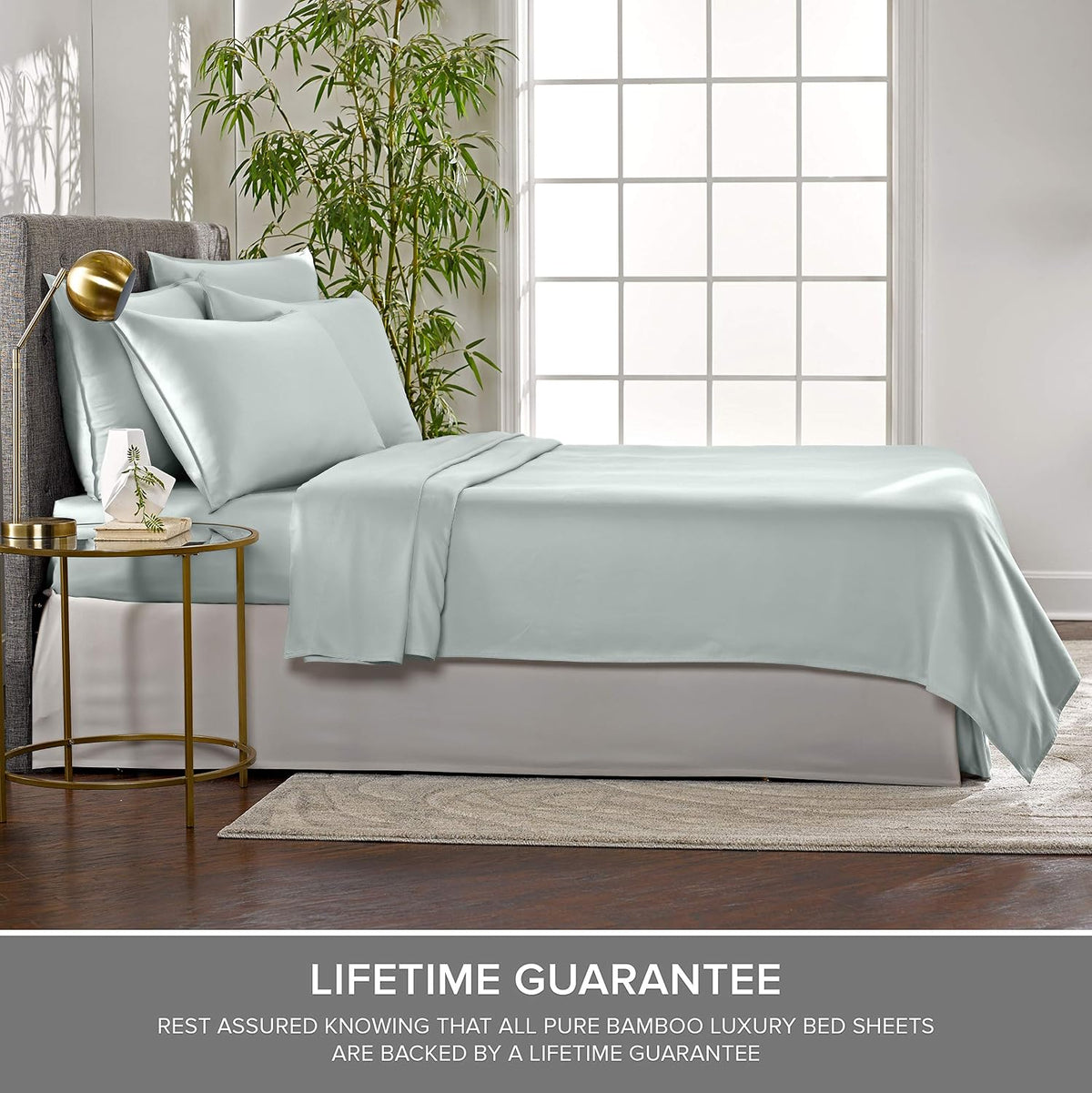 Pure Bamboo Split King Sheets, Genuine 100% Organic Viscose Derived from Bamboo Bed Sheet Set, Soft & Cooling, Double Stitching, 2 Fitted Sheets (Split King, Sea Glass)