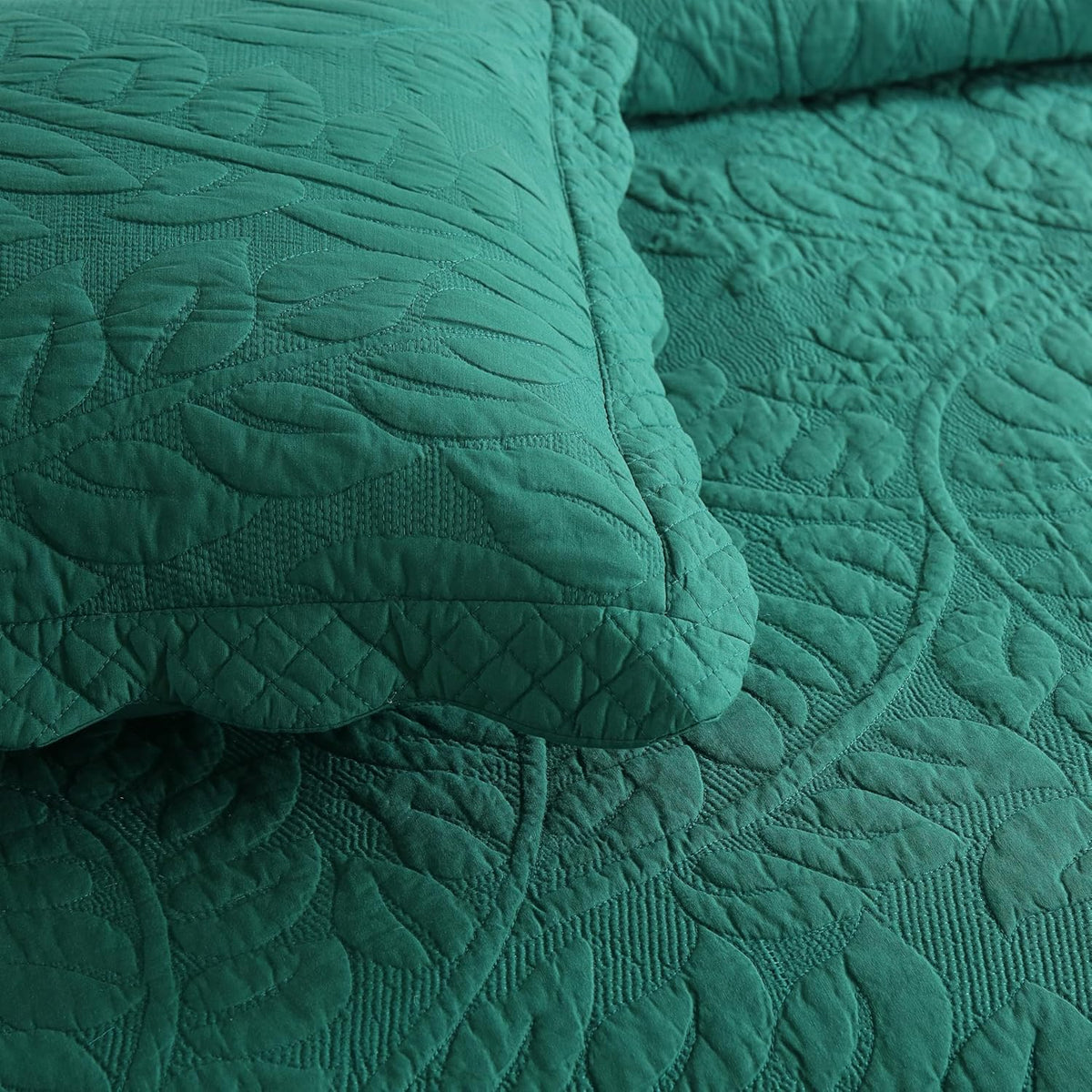 MarCielo 3-Piece 100% Cotton Oversized Bedspread Lightweight Quilt Coverlet Embroidery Farmhouse Bedding Set T0 (Emerald, Oversized Queen (100'x106'))