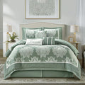 Grand Avenue Sage 7PC Comforter Set California King Size, Jacquard with Matching Solid Piecework Bedding Set, All Season, Bedskirt, Pillows & Shams