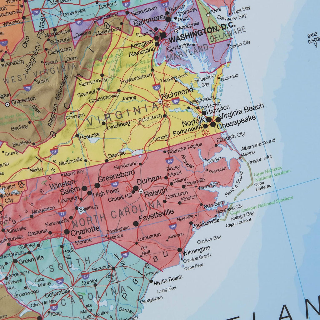 Maps International Large Political USA Wall Map - Laminated with Wooden Hanging Bars - 39 x 47