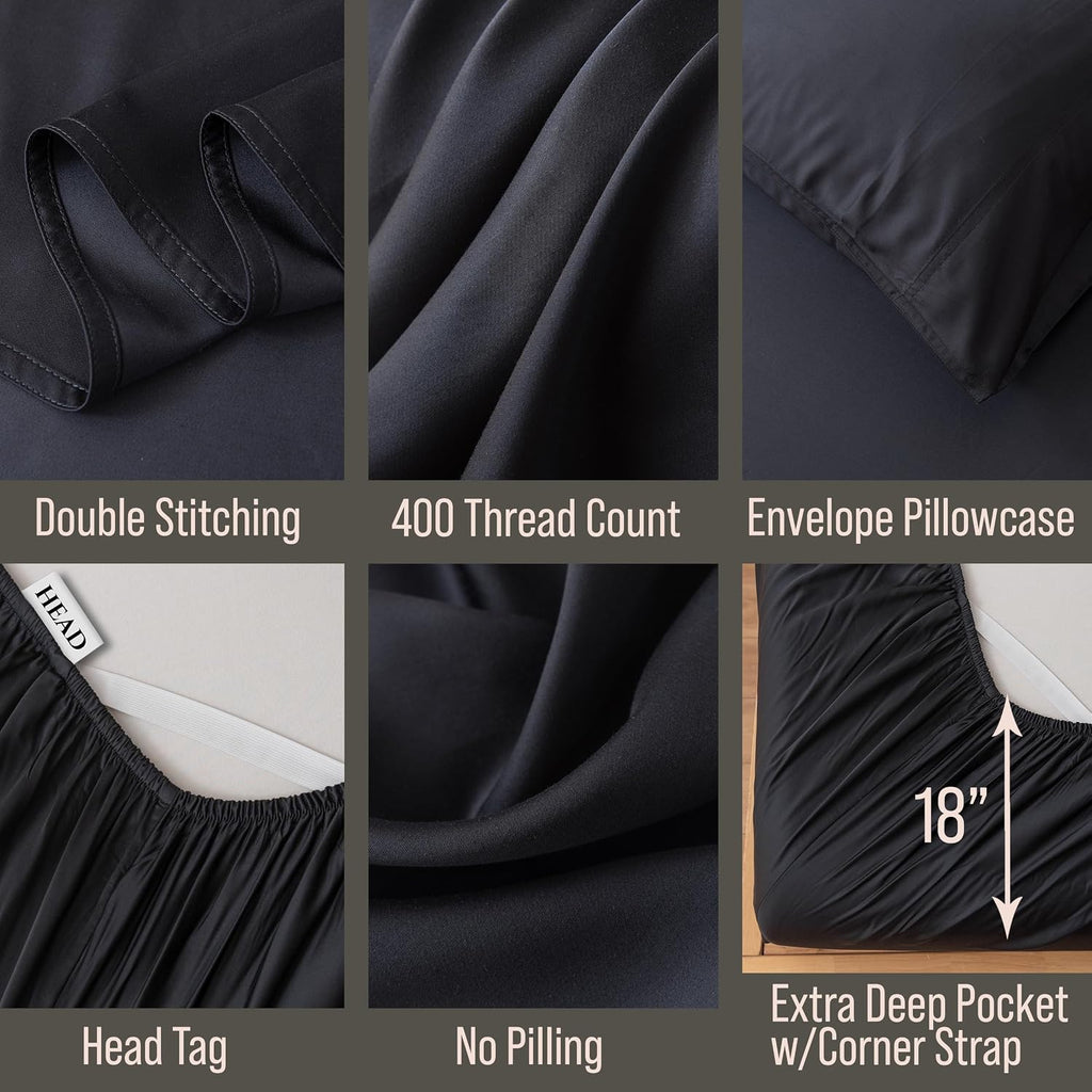 Bella Coterie Luxury Bamboo Viscose King Size Sheet Set | 100% Organically Grown | Ultra Soft | Cooling for Hot Sleepers | 18' Deep Pocket [Black]