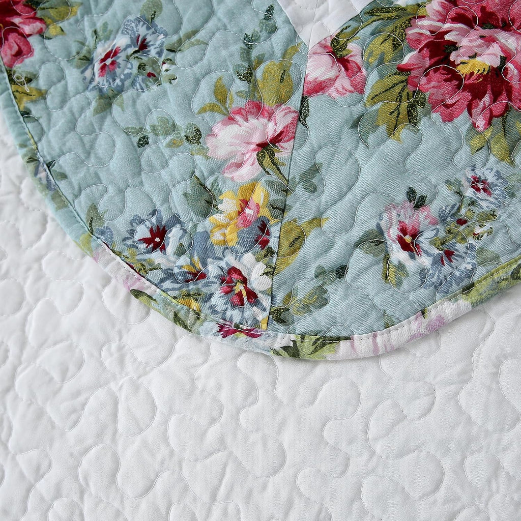 vctops 3-Piece Elegant Floral Embroidered Bedspread Coverlet Set Oversize Queen 100% Cotton Reversible Patchwork 1 Quilt and 2 Pillow Shams (Flower G,Oversize Queen)