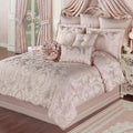 Marquessa Luxury Bedding | Soft Pearl and Pastel Blush Pink | Puff Jacquard-Woven Traditional Floral Bouquet and Swag Motifs | 4 Piece Set includes Cal King Comforter, Bedskirt, and 2 King Shams