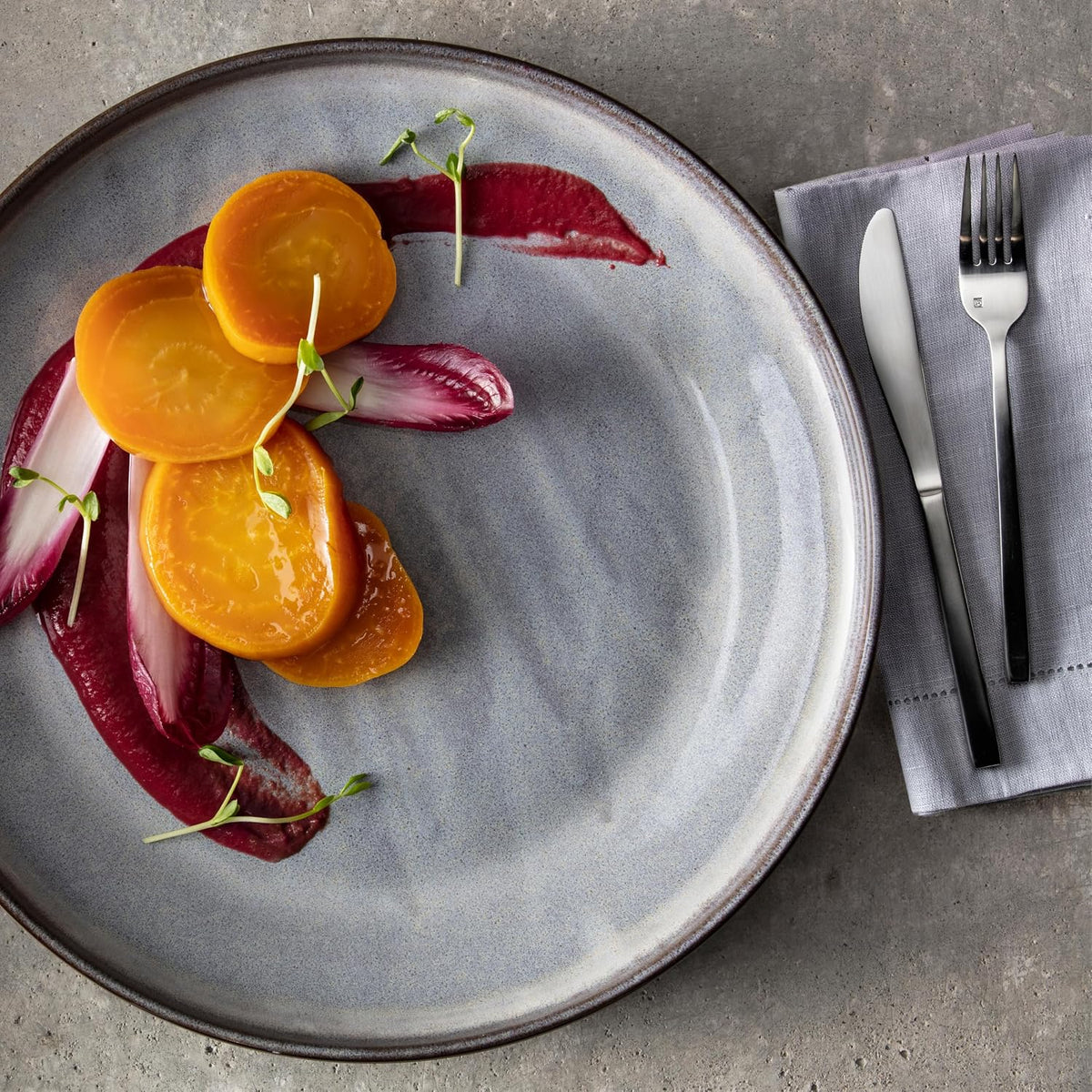 Eater x Zwiesel Fortessa Celestre Stoneware, 16 Piece Dinnerware Set (Service for 4), Borealis Silt
