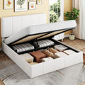 SHA CERLIN Full Size Lift Up Storage Bed Frame, Adjustable Headboard, Hydraulic Support, Velvet Upholstered, Easy Installation, No Box Spring Needed, White