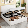 SHA CERLIN Queen Size Lift Up Storage Bed Frame, Adjustable Headboard, Hydraulic Support, Velvet Upholstered, Easy Installation, No Box Spring Needed, White