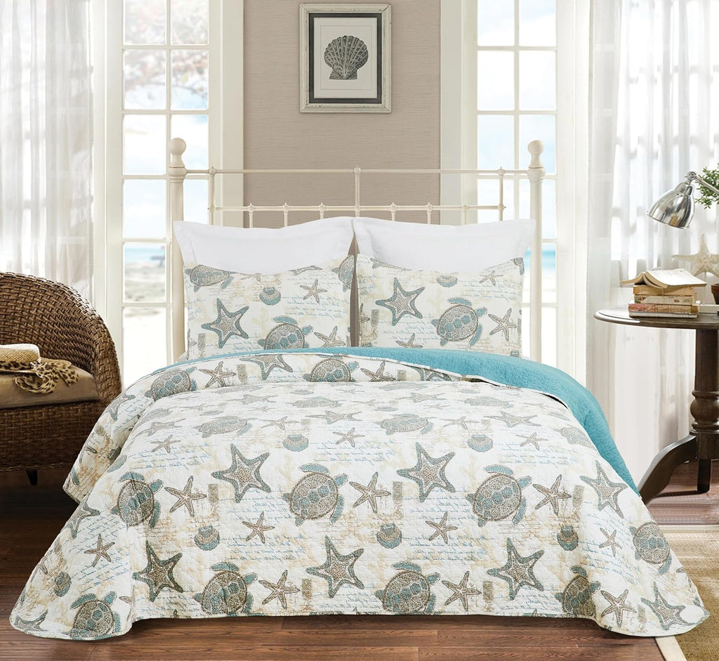 C&F Home Amber Sands 3-Piece King Cotton Blend Quilt Set Versatile Summer Nautical Coastal Beach House Reversible Machine Wash Lightweight Bedspread Coverlet Bedding Bedroom Decor Decoration King 3