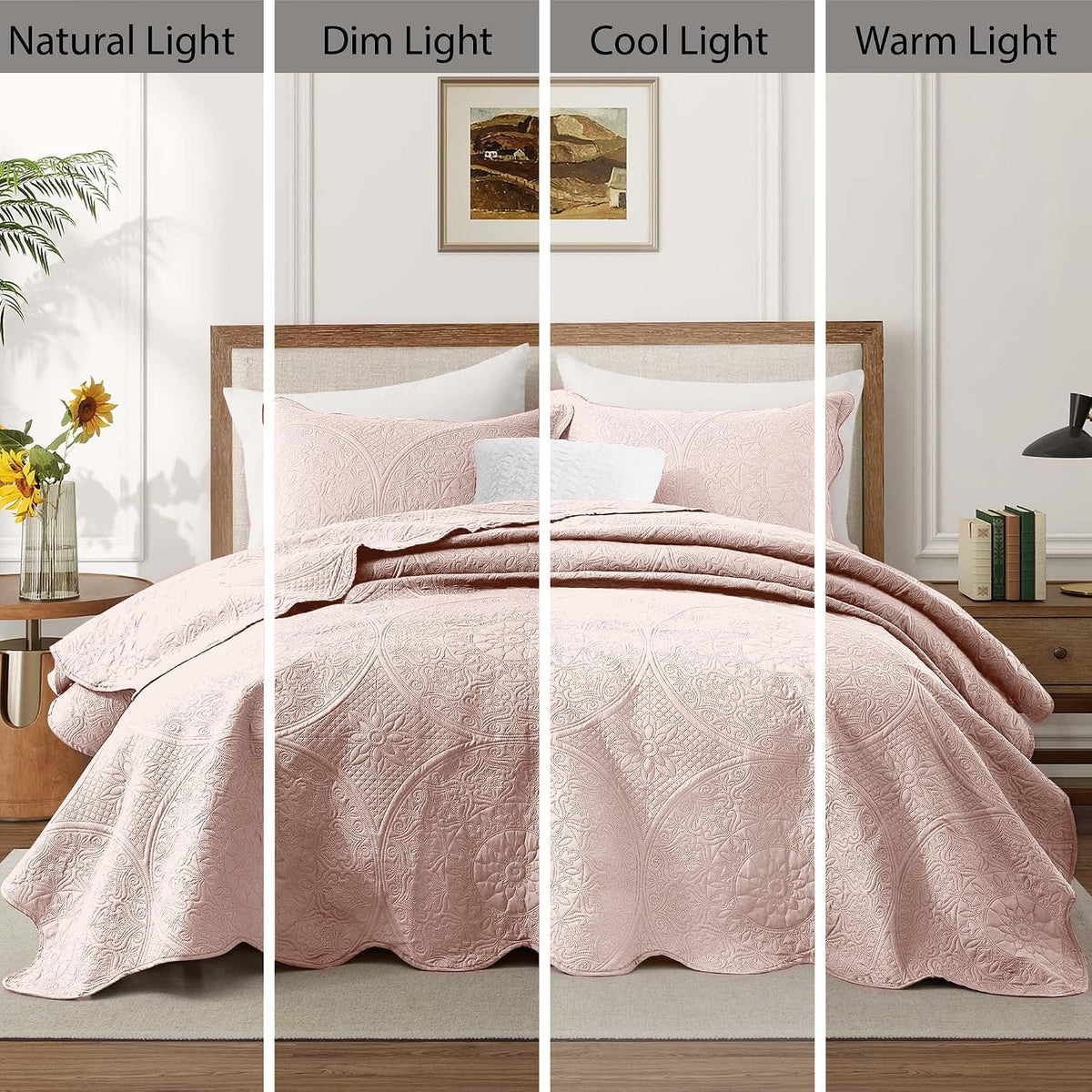 MOONLIGHT20015 10 Pack Twin Quilt Bedding Set (68' x 86') - Bulk Wholesale for Hotels, Guest Bedroom & Airbnbs - Lightweight Microfiber Reversible Floral Embossed Quilts Bedspreads (Baby Pink)