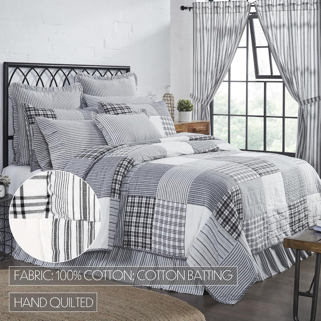 VHC Brands Sawyer Mill Black 8 Piece King Quilt Set (1 Quilt, 2 King Shams, 2 Pillowcase, 2 Euro Shams, 1 Bed Skirt)
