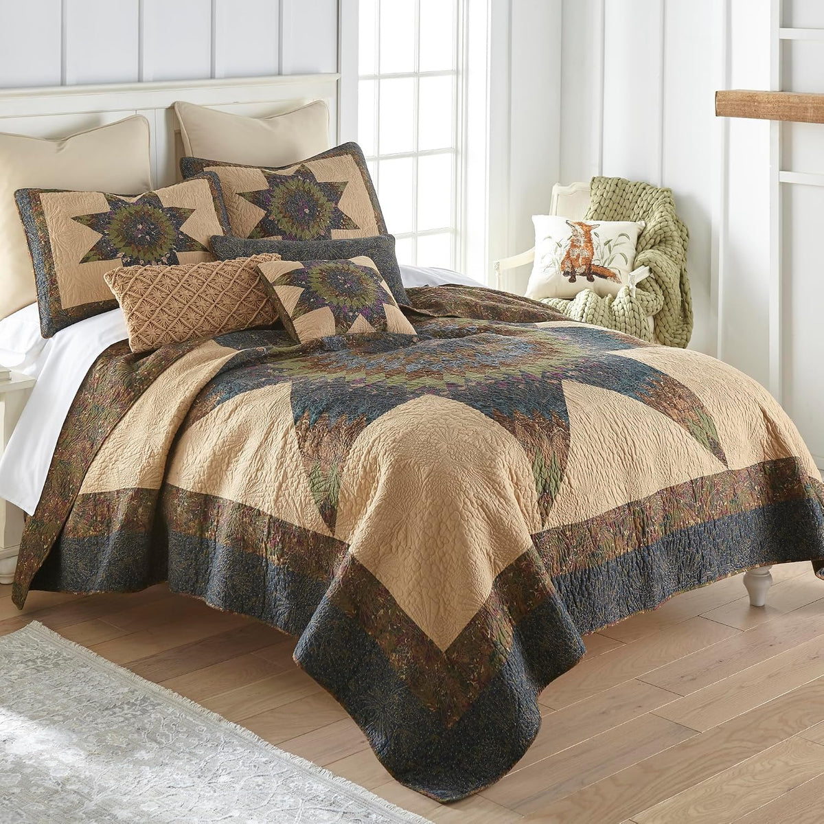 Donna Sharp Twin Bedding Set - 2 Piece - Forest Star Cotton Lodge Quilt Set with Twin Quilt and One Standard Pillow Sham - Machine Washable