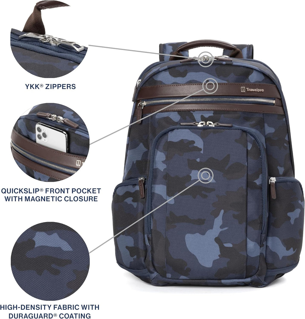 Travelpro Platinum Elite Business Laptop Travel Backpack, Fits up to 16 Inch Laptop, Water Resistant, Men and Women, Navy Camouflage