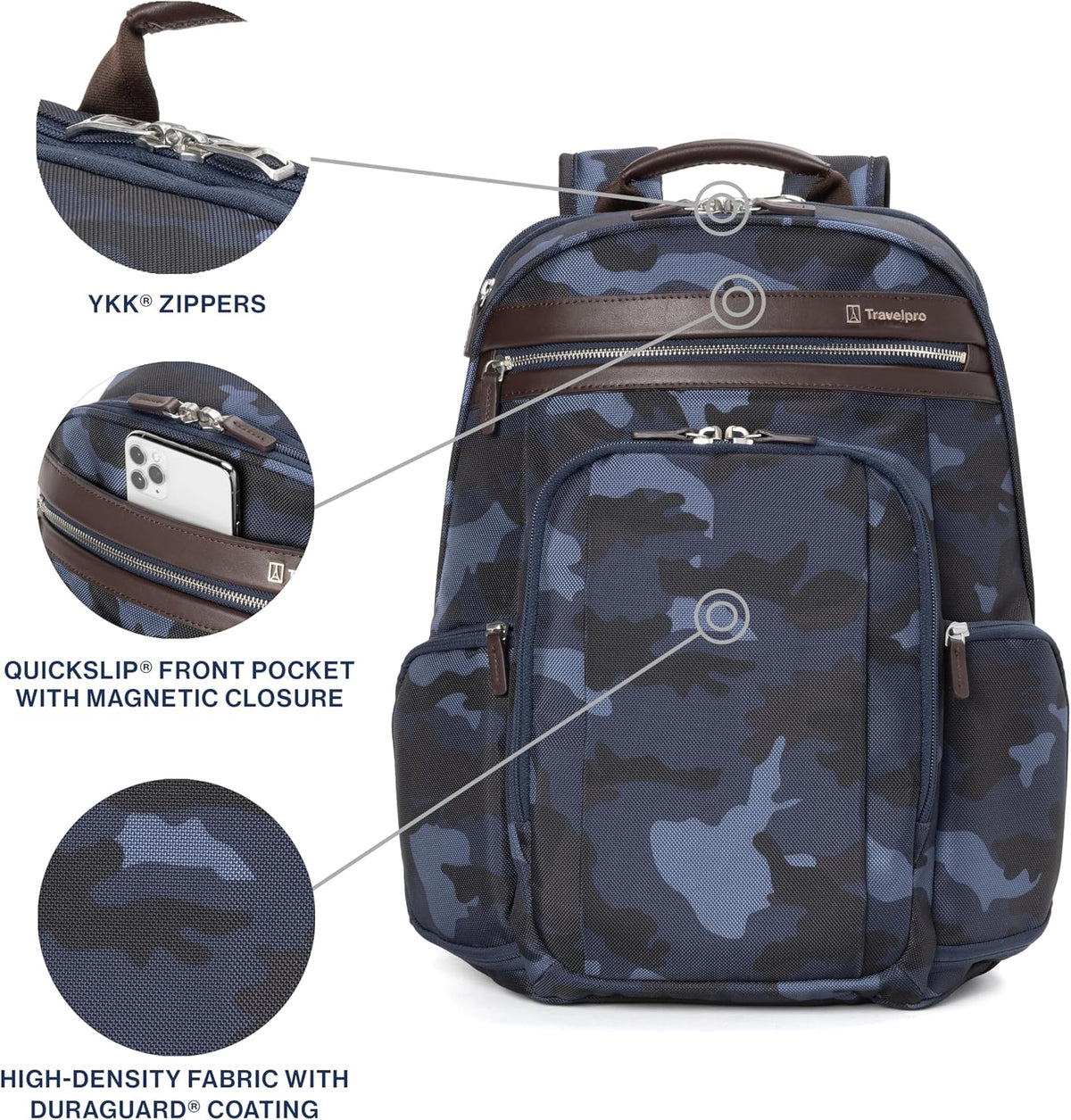 Travelpro Platinum Elite Business Laptop Travel Backpack, Fits up to 16 Inch Laptop, Water Resistant, Men and Women, Navy Camouflage