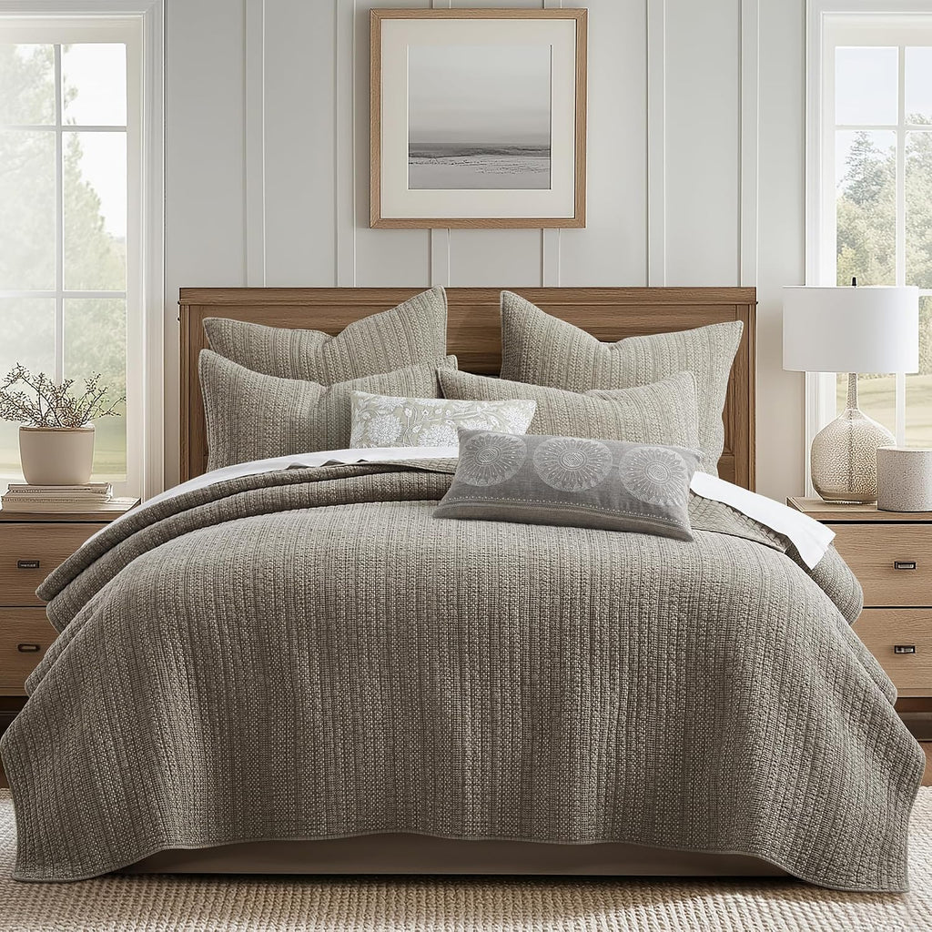 Levtex Home - Loden Quilt Set - Twin Quilt and One Standard Sham - Textured Waffle - Taupe - Quilt (68x86in.) and Sham (20x26in.) - Reversible - Cotton