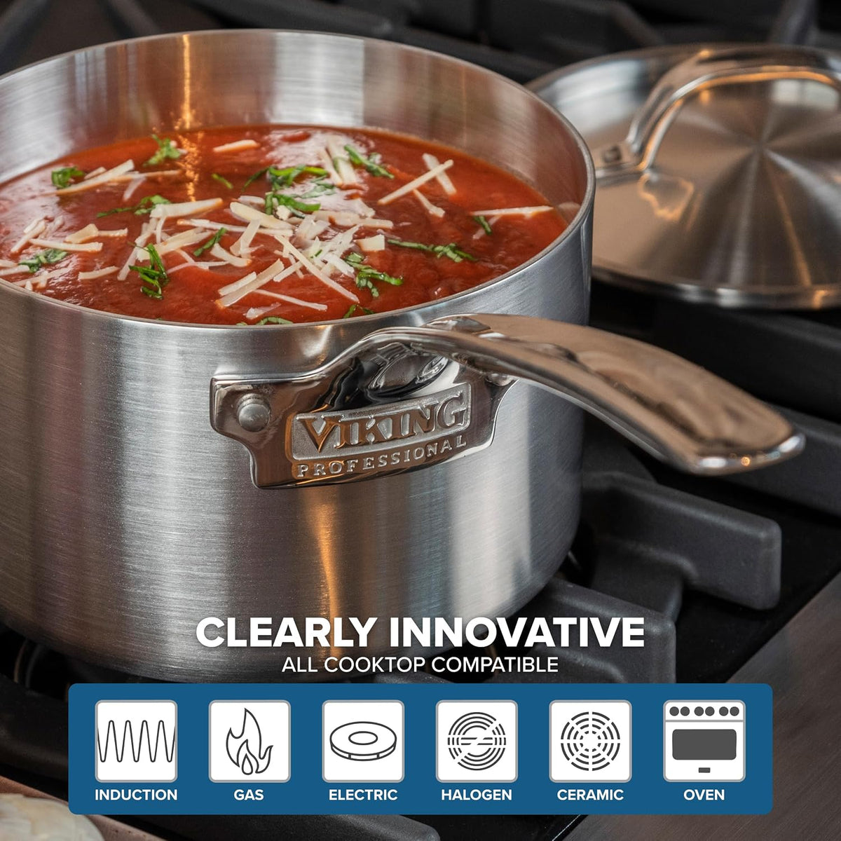 Viking 5-Ply Stainless Steel Sauce Pan with Lid, 3 Quart Cooking Pot, Dishwasher and Oven Safe, Induction Ready, Satin Finish