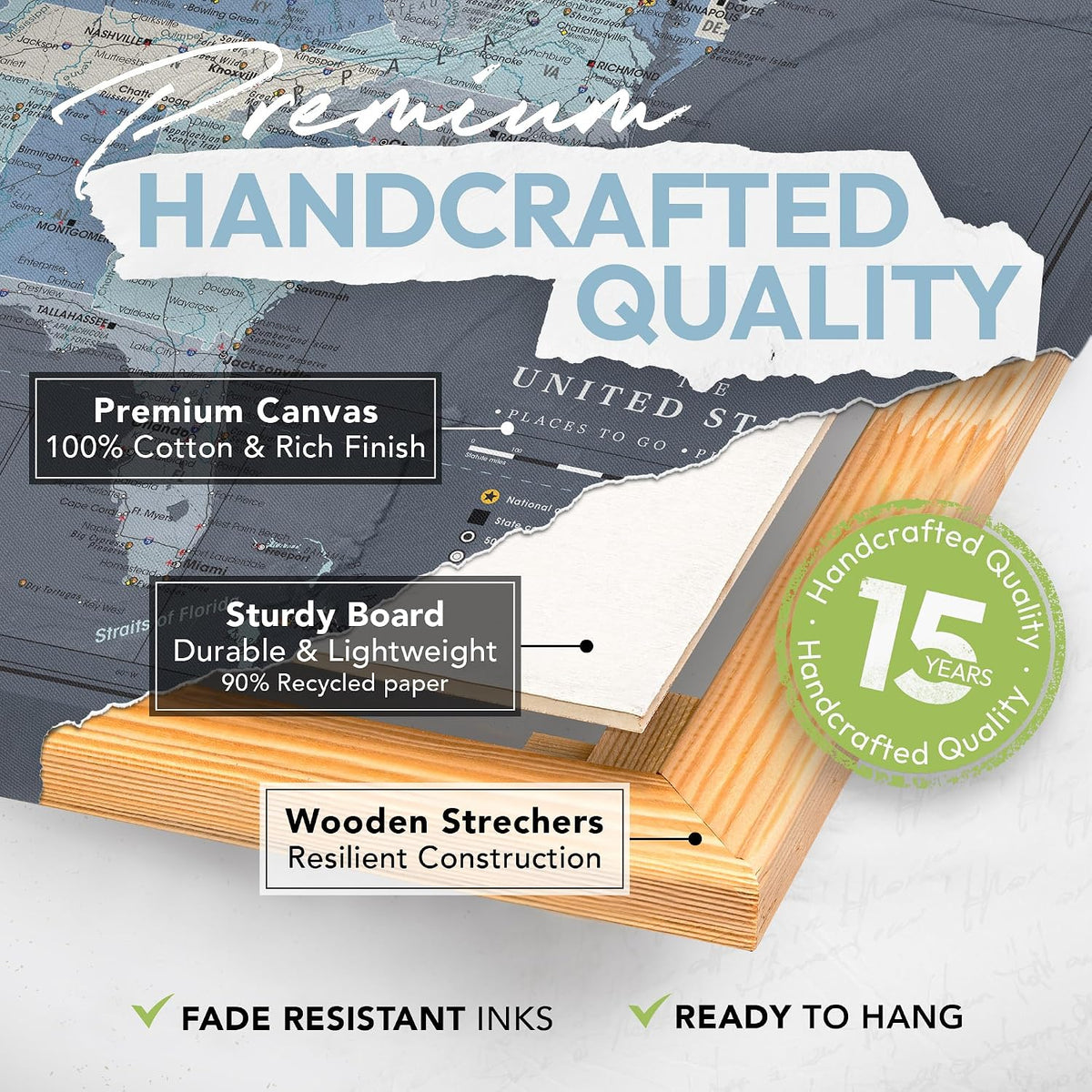 US Travel Map With Push Pins on Canvas - Detailed USA pin map - Large US Wall Map Pin Board - Map of National Parks in United States