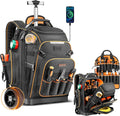 Rolling Tool Backpack Bag with Wheels, Heavy Duty Tool Bag on Wheels for Men, HVAC Electrician Plumber Large Tool Organizer with Molded Base, Combination Lock & USB Port for Construction Jobsite