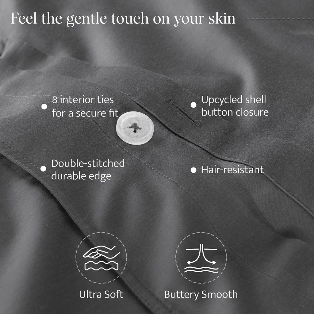 Double Stitch Cotton Tencel Duvet Cover - King Size Comforter Cover, Luxury & Soft Eucalyptus Lyocell Bedding Set for Hot Sleepers, Cooling, Smooth & Breathable, Button Closure, Ash Black, 106'x90'