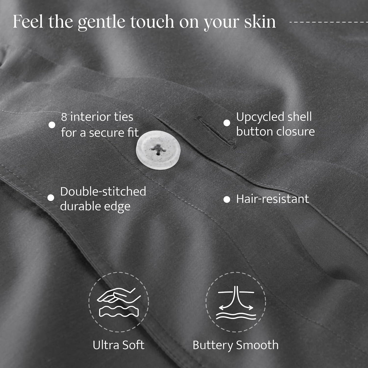 Double Stitch Cotton Tencel Duvet Cover - King Size Comforter Cover, Luxury & Soft Eucalyptus Lyocell Bedding Set for Hot Sleepers, Cooling, Smooth & Breathable, Button Closure, Ash Black, 106'x90'