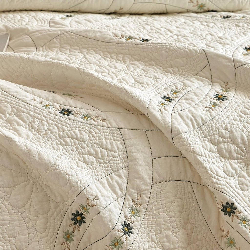 MarCielo 3Pcs Lightweight Cotton Quilt Bedspread Set – European Cottage Floral TC152