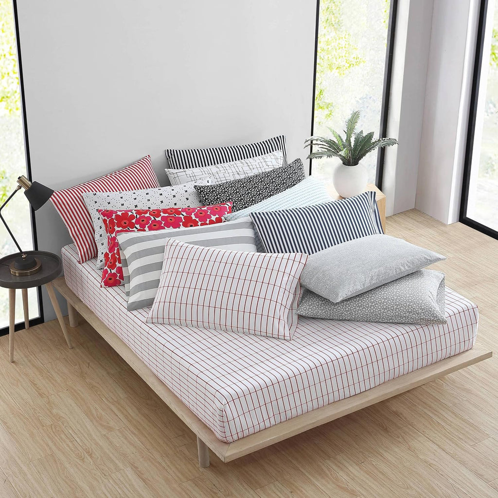 Marimekko- Full Sheet Set, Cotton Percale Bedding Set, Crisp & Cool, Lightweight & Breathable (Pieni Tiiliskivi Red, Full)