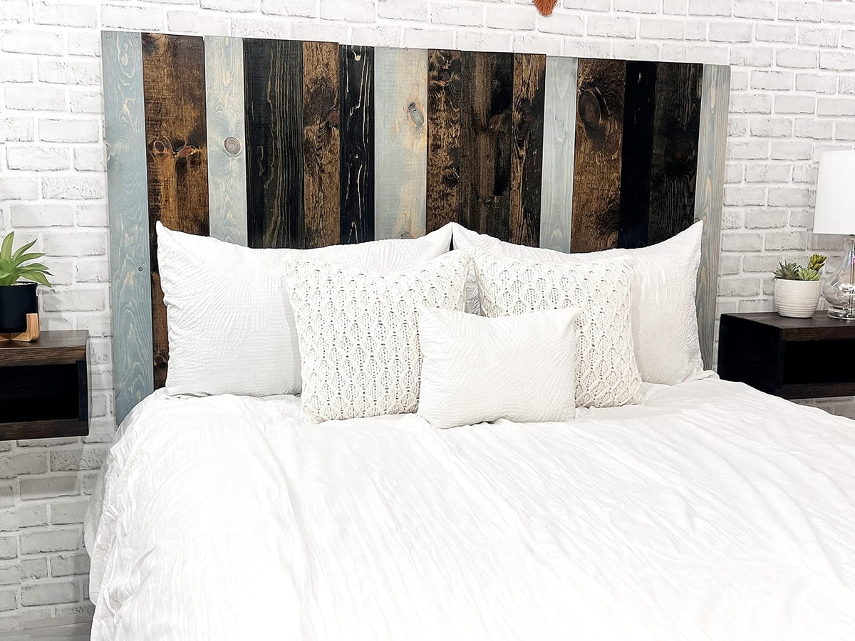 Barn Walls All Terrain Mix Design, Multicolored, Solid Wood Headboard, Floating Panels, Wall Mount, Adjustable Height, Easy Installation, Full Size