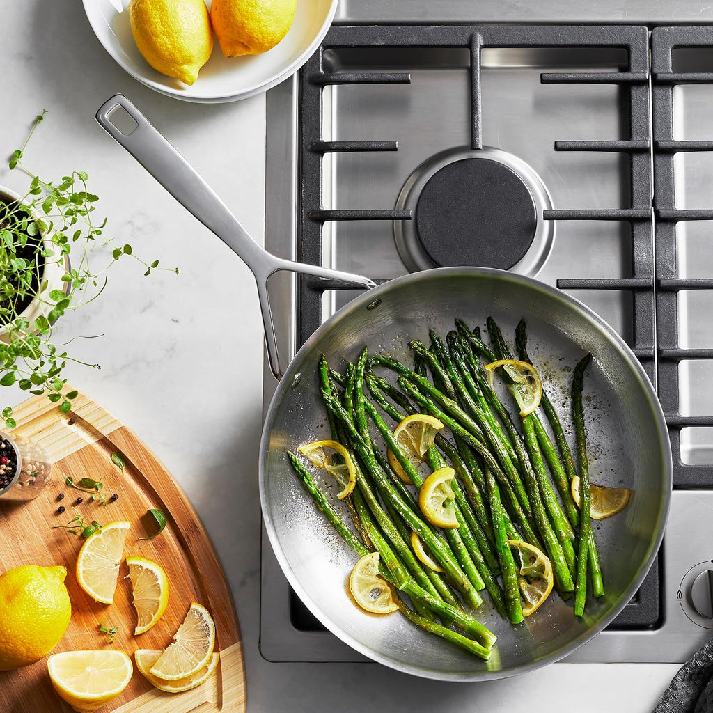 Demeyere Essential 5-ply, 18/10 Stainless Steel, Stay Cool Handle, Oven Safe, Compatible with all Cooktops, Perfect Pour Edge, 11' Fry Pan