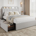 GarveeHome Queen Bed Frame with Storage Headboard, Girls Bed Frame with 2 Drawers, Boucle Upholstered Platform Bed with Bookcase, No Box Spring Needed, Easy Assembly, Grey