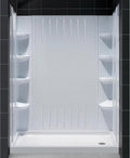 DreamLine 34 in. D x 60 in. W x 75 5/8 in. H Right Drain Acrylic Shower Base and QWALL-3 Backwall Kit In White, DL-6147R-01