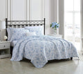 Laura Ashley - King Quilt Set, Soft & Reversible Cotton Floral Bedding with a Medium Weight Feel, 3 Piece Bed Set with Matching Pillowcases (Walled Garden Blue)