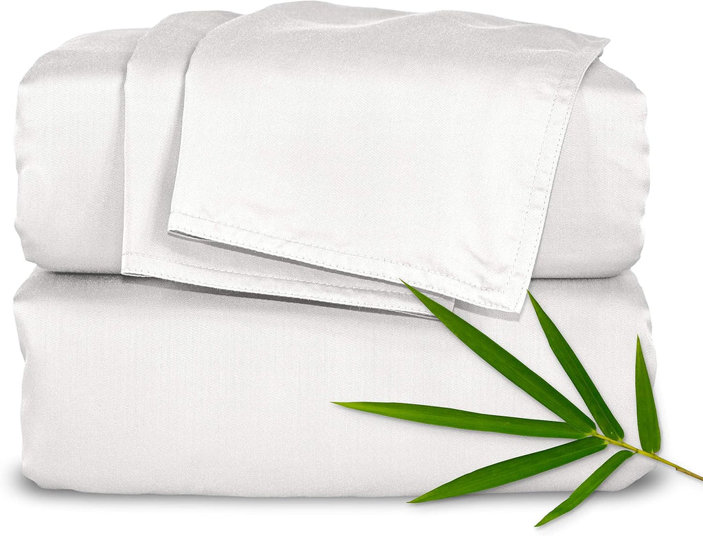 Pure Bamboo Queen Sheets, Genuine 100% Organic Viscose Derived from Bamboo Bed Sheet Set, Luxuriously Soft & Cooling, Double Stitching, 2 Year Quality Promise (Queen, White)
