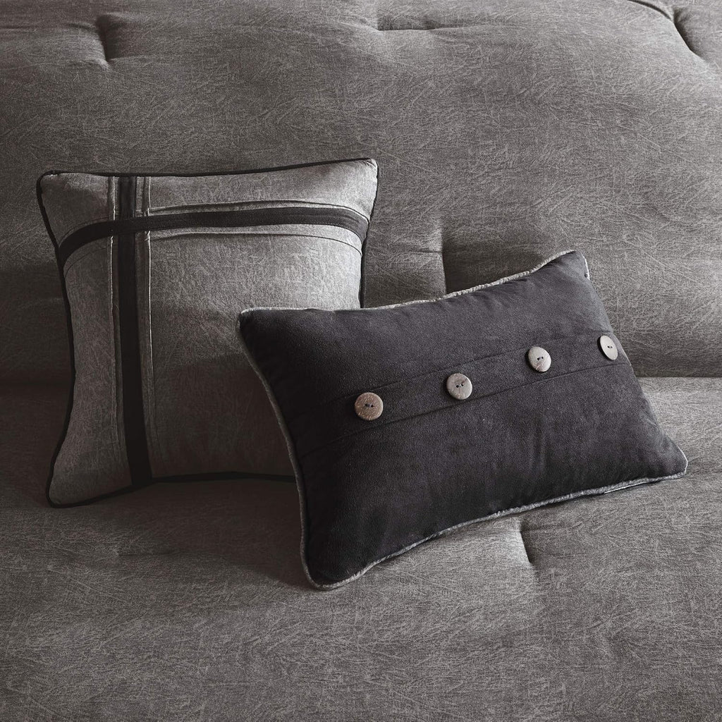 Madison Park Boone Cozy Comforter Set, Faux Suede, Deluxe Hotel Styling All Season Down Alternative Bedding Matching Shams, Decorative Pillow, King (104 in x 92 in), Rustic Grey 7 Piece Dark Grey 7pcs