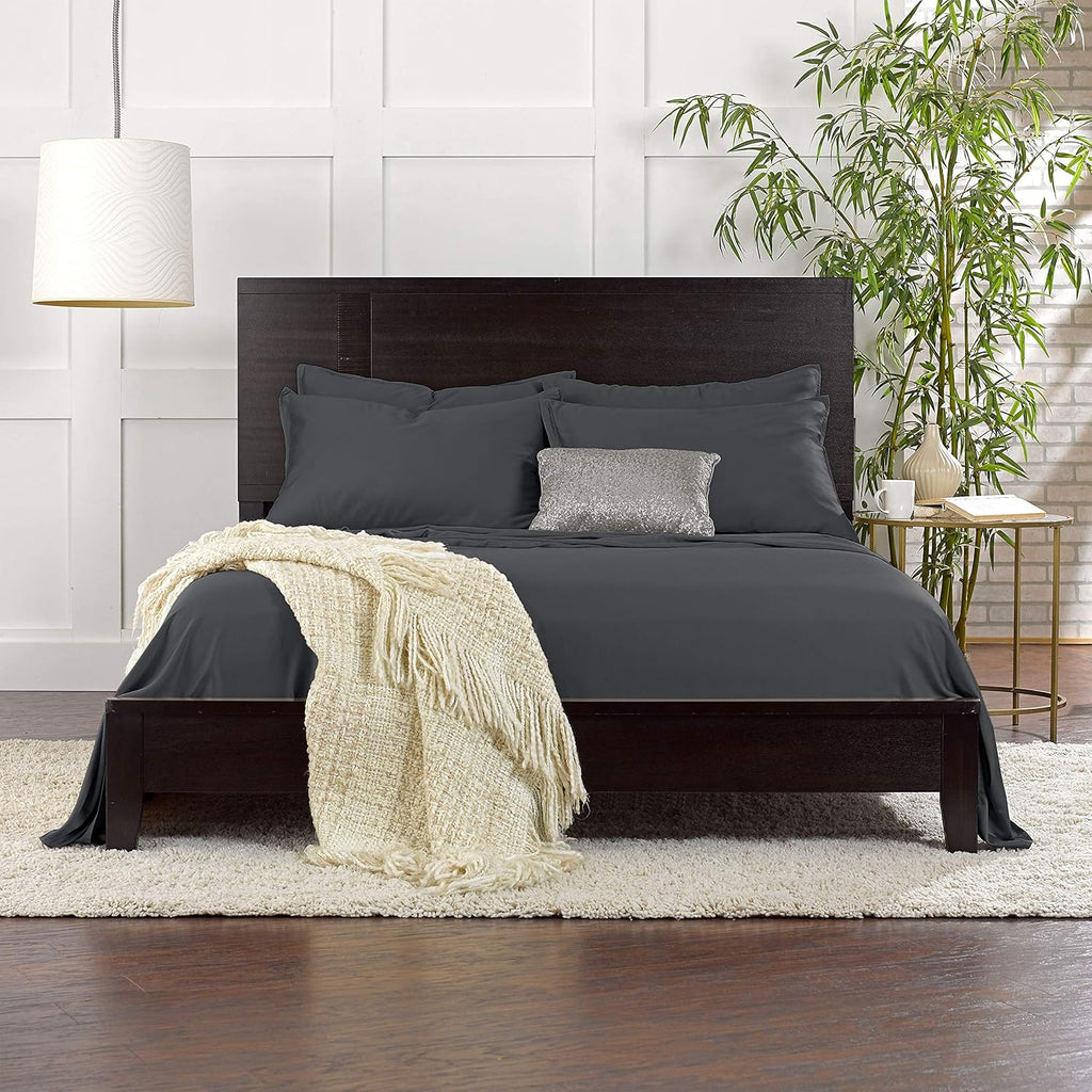 Pure Bamboo Queen Sheets, Genuine 100% Organic Viscose Derived from Bamboo Bed Sheet Set, Luxuriously Soft & Cooling, Double Stitching, 2 Year Quality Promise (Queen, Charcoal)