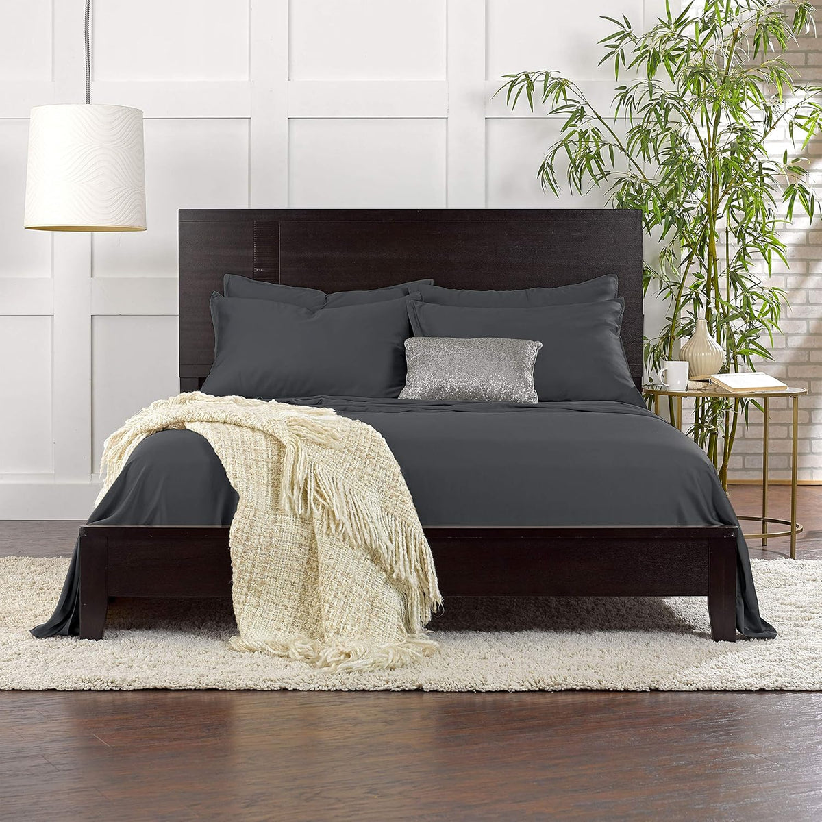 Pure Bamboo Queen Sheets, Genuine 100% Organic Viscose Derived from Bamboo Bed Sheet Set, Luxuriously Soft & Cooling, Double Stitching, 2 Year Quality Promise (Queen, Charcoal)