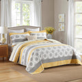 Homzard Quilt Queen Size-Comforter Queen Bedding Set,Yellow Gray White All Cotton Quilted Bedspread, Striped Floral Pattern Quilt Set,Lightweight Paisley 3 Piece,All Seasons