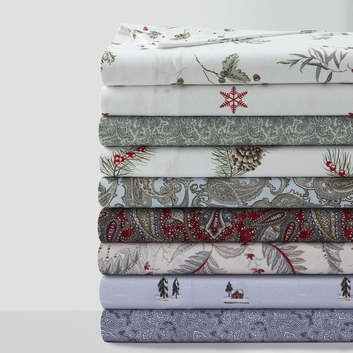 Tribeca Living Portuguese Cotton Flannel Sheets Queen Size - 170-GSM Deep Pocket Bed Sheet Set for Mattresses up to 21 Inches - 4 Piece Ultra-Soft Printed Bedding in Chiara Leaves