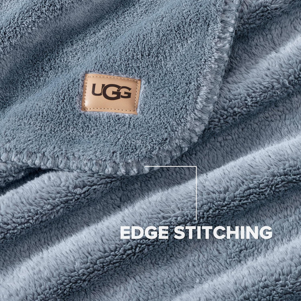 UGG Whitecap Twin Blanket, Soft Cozy Fleece Blanket for Bed, Luxury Fluffy Oversized Throw for Couch, Washable Twin XL Bedding, Dorm Essentials, 66' x 90', Denim Blue