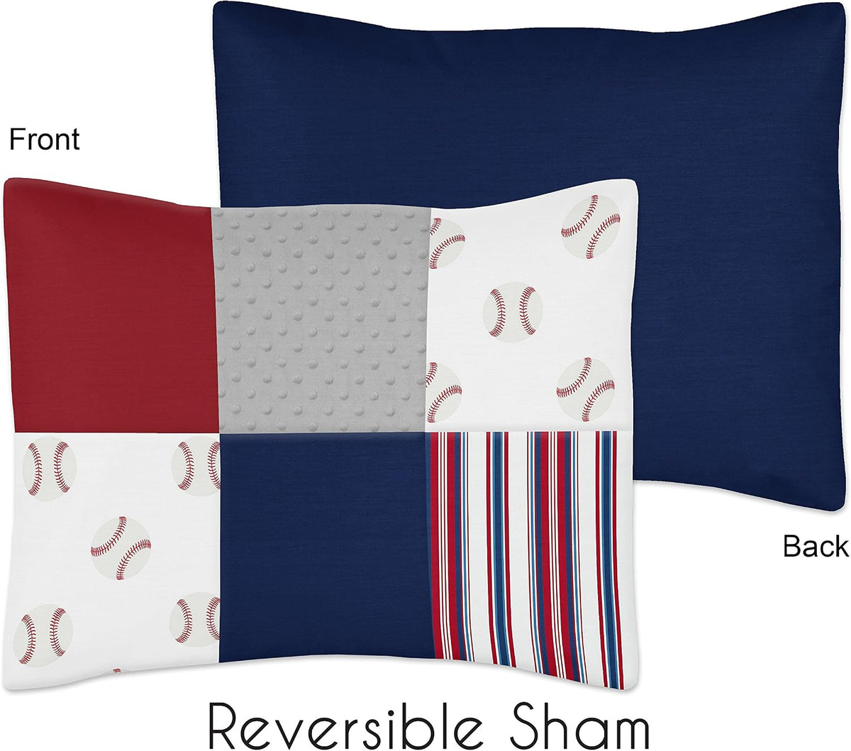Sweet Jojo Designs 2-Piece Twin Comforter Set (Baseball Patch Sports) for Boys, Children, Kids Bedding, Bed in a Bag incl. Blanket & Pillow Sham (Patchwork, Base Ball, Stripe, Red, White & Blue, Grey)