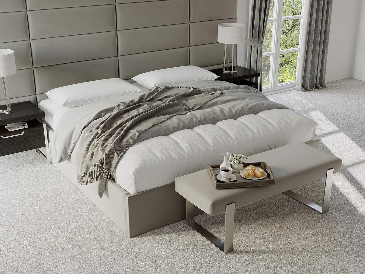 VANT Upholstered Bed Bench - Velvet Antique Blue - Brushed Nickel - Contemporary Modern, Bedroom Bench Seat, Hallway, or Entryway