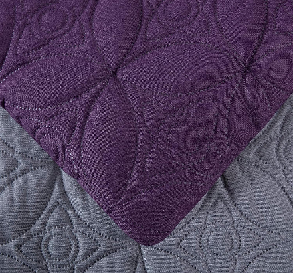 Chezmoi Collection Upland 7-Piece Quilted Patchwork Comforter Set, Purple/Black/Gray, Oversized King