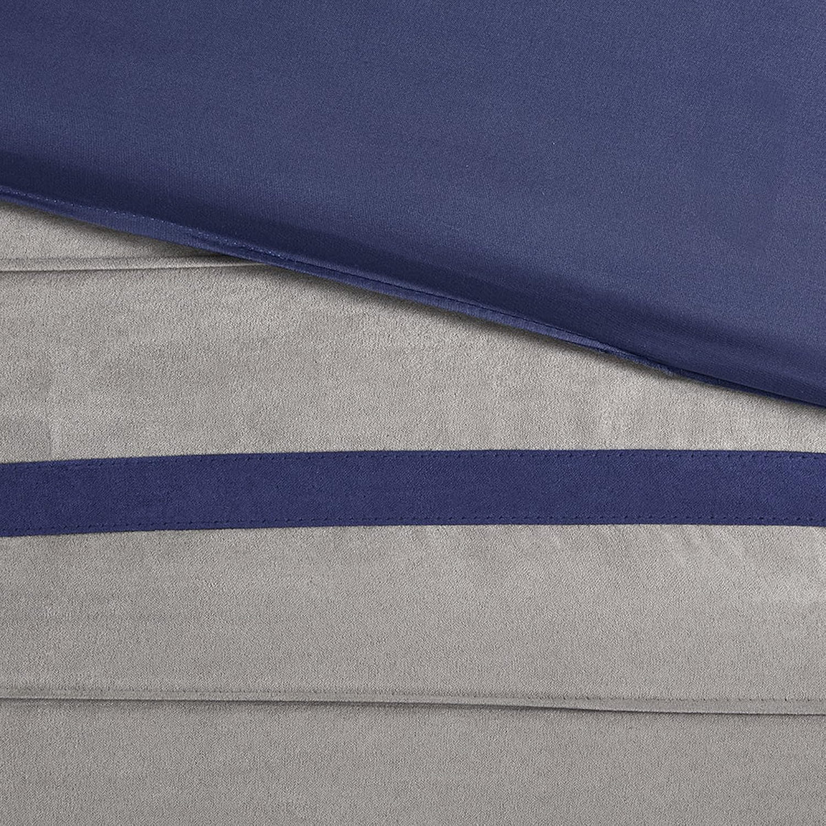 Madison Park Palmer Comforter Set-Luxury Faux Suede Design, Striped Accent, All Season Down Alternative Bedding, Matching Shams, Decorative Pillow, Bed Skirt, King (104 in x 92 in), Blue 7 Piece