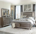 3pc LED Light Bedroom Set King Size Platform Bed Upholstered Headboard Silver Gray Finish Wooden Furniture