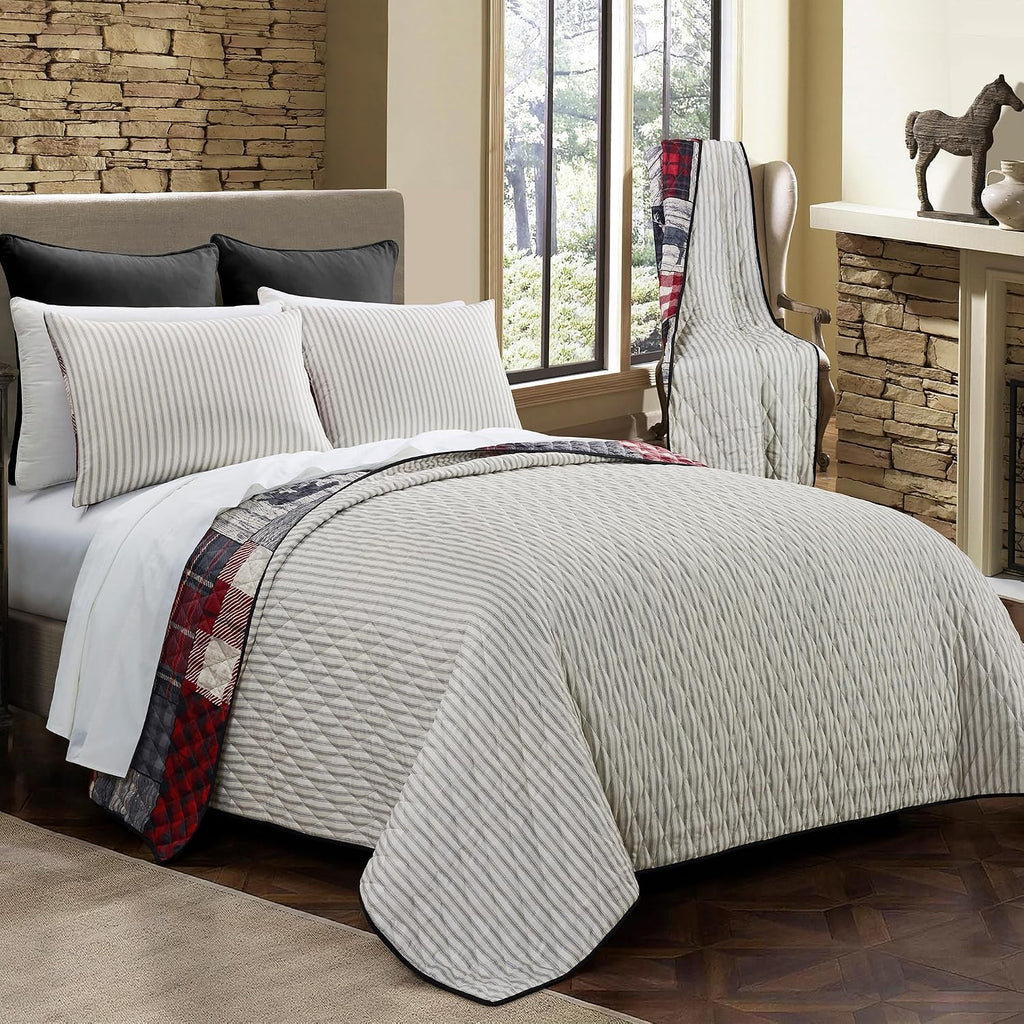 Donna Sharp Timber-King Quilt Set, Measures 104 x 96, Includes 1 Quilt and 2 King Shams, Machine Washable
