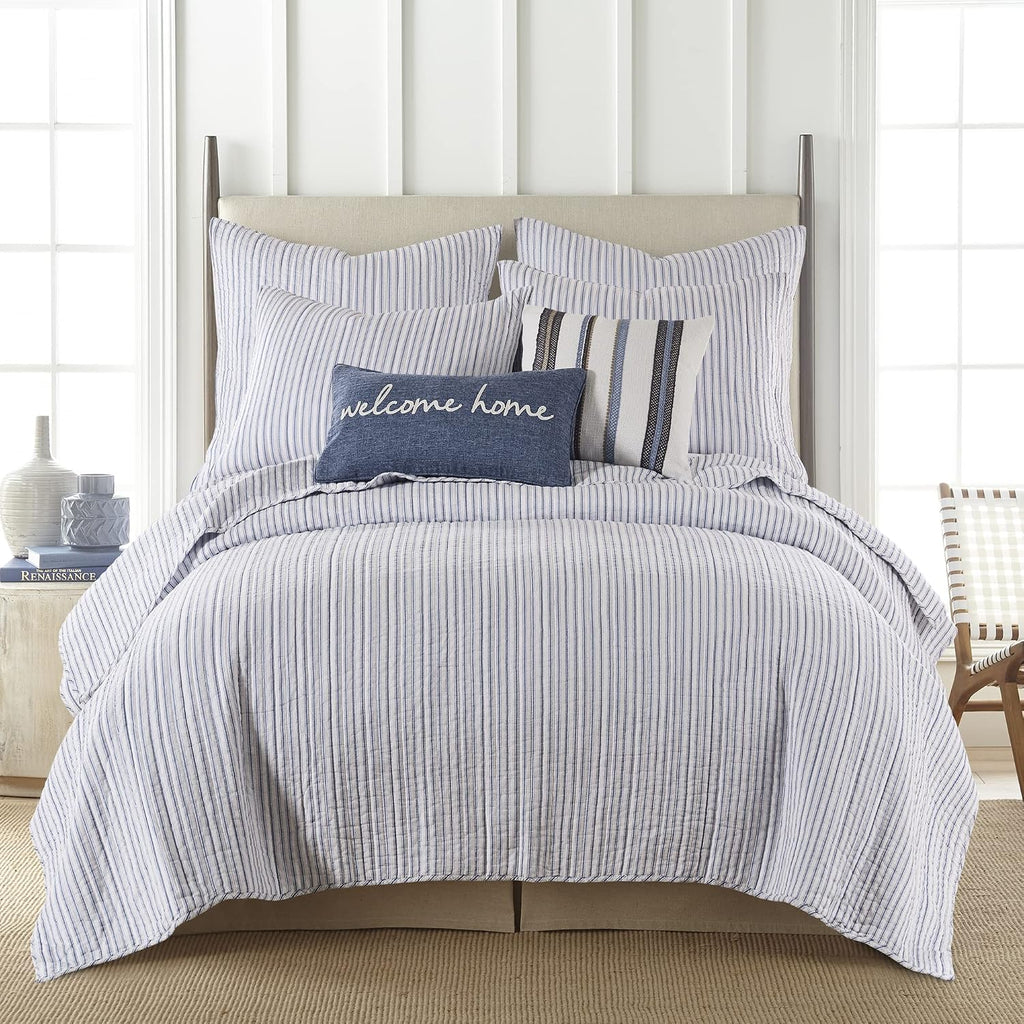 Levtex Home Tobago Stripe Blue Reversible King/Cal King Quilt Set (106x92in) and 2 Pillow Shams (36x20in) - Striped - Blue, White - Cotton King Size Quilt Bedding Set - Lightweight, Soft, Pre-Washed