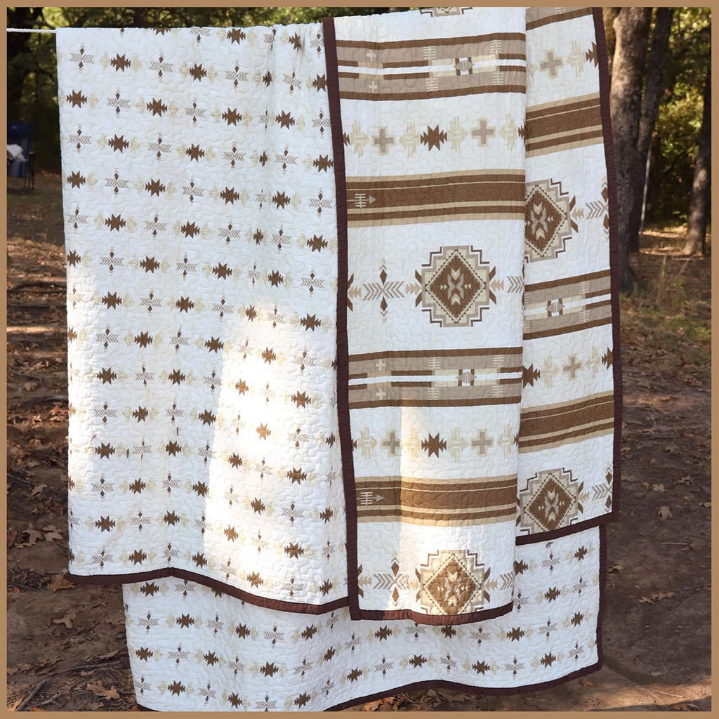 Paseo Road Dakota Queen Quilt Set, 3 Piece Rustic Western Bedding Set with Pillow Sham, Lightweight Reversible Cotton Quilt with Southwestern Aztec Pattern, Soft Breathable Cozy Boho Bedding