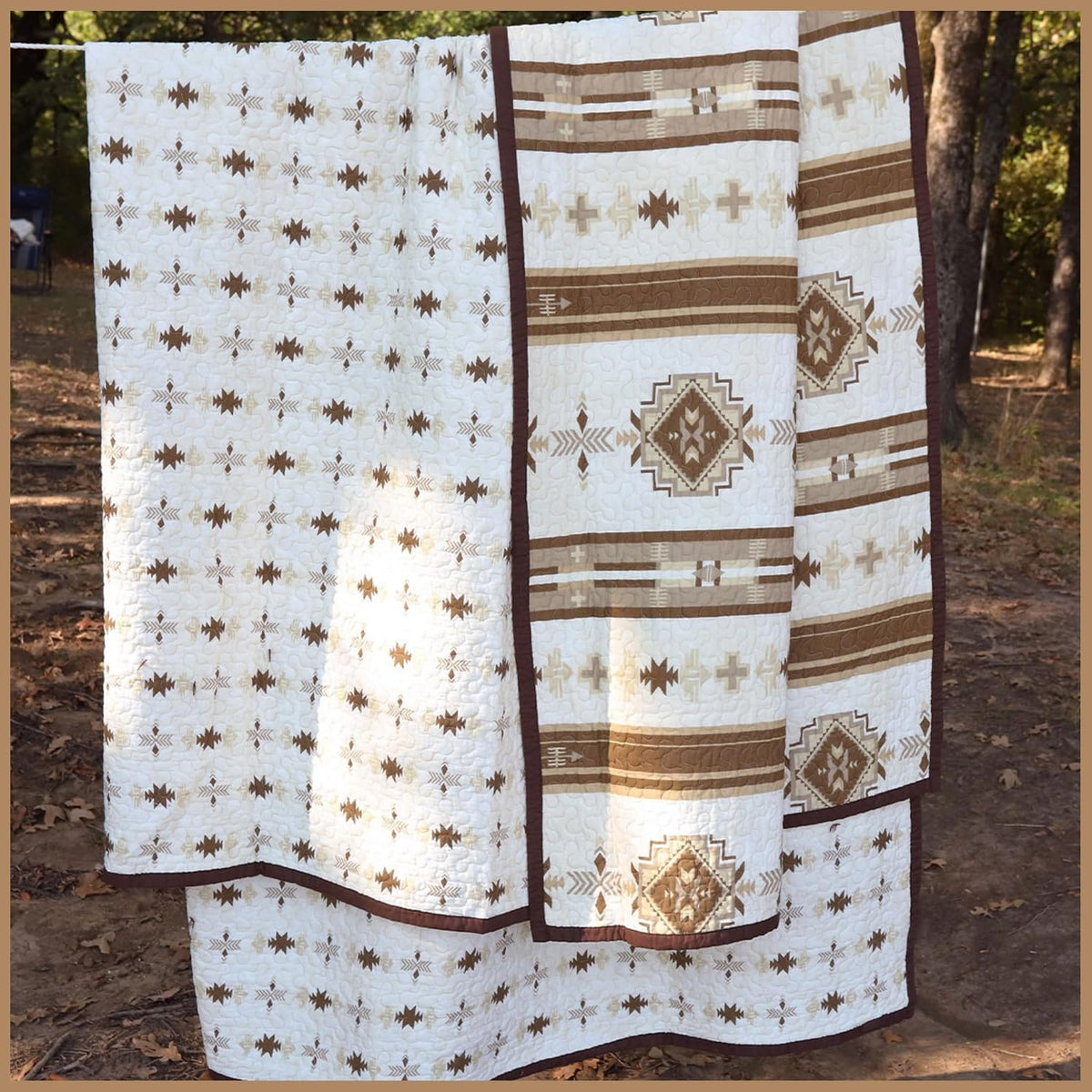 Paseo Road Dakota Queen Quilt Set, 3 Piece Rustic Western Bedding Set with Pillow Sham, Lightweight Reversible Cotton Quilt with Southwestern Aztec Pattern, Soft Breathable Cozy Boho Bedding